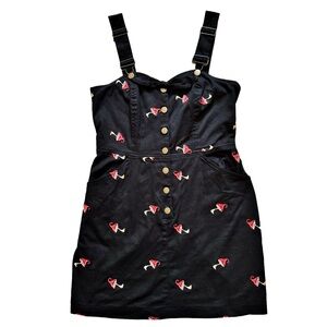 Unique Vintage Embroidered Mushroom Pinafore Dress Medium 6-8 Black Fitted Retro